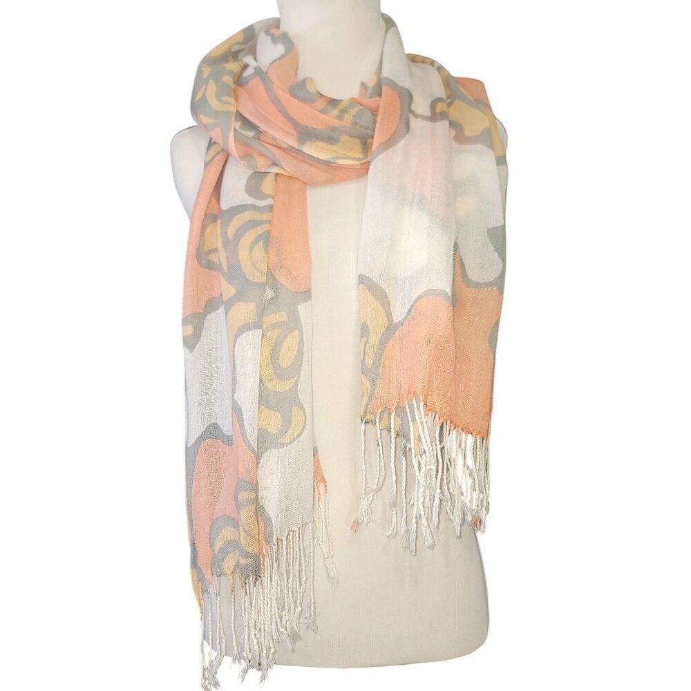 Womens Floral Patterned Lightweight Scarf With Fringe - 70" x 27" - Unbranded